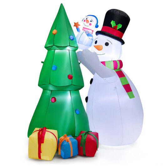 6 Feet Tall Inflatable Christmas Snowman and Tree Decoration Set with LED Lights - Color: Multicolor