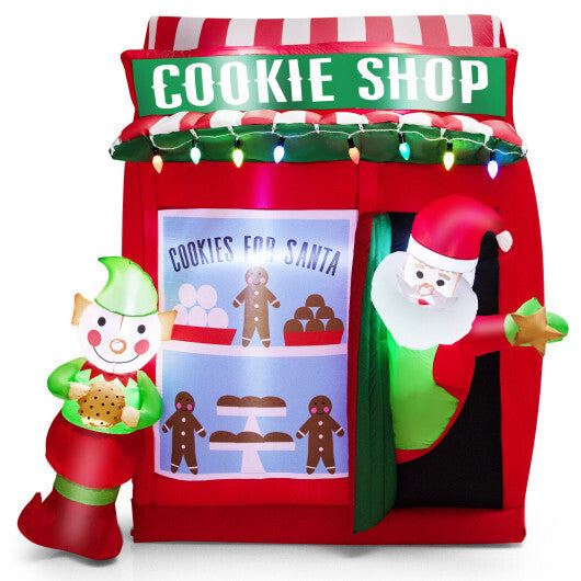 6.3 Feet Inflatable Gingerbread Cookie Shop with Santa Claus - Color: Red