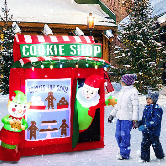 6.3 Feet Inflatable Gingerbread Cookie Shop with Santa Claus - Color: Red