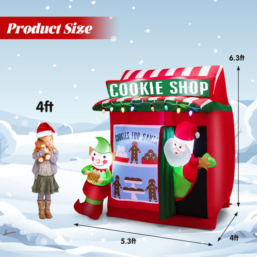 6.3 Feet Inflatable Gingerbread Cookie Shop with Santa Claus - Color: Red