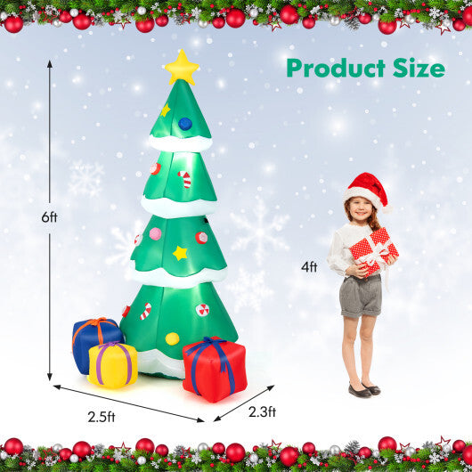 6 Feet Tall Blow up Christmas Tree with 3 Gift Boxes - Color: Multicolor - Size: 6 ft