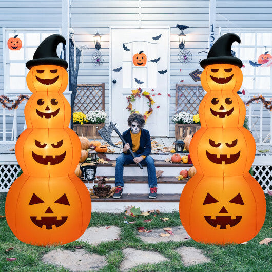 8 Feet Inflatable Halloween Pumpkins Stack with Built-in LED Lights - Color: Orange