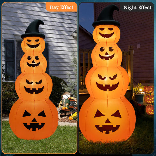 8 Feet Inflatable Halloween Pumpkins Stack with Built-in LED Lights - Color: Orange