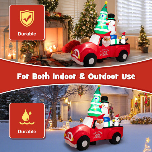 8 Feet Wide Inflatable Santa Claus Driving a Car with LED and Air Blower - Color: Multicolor