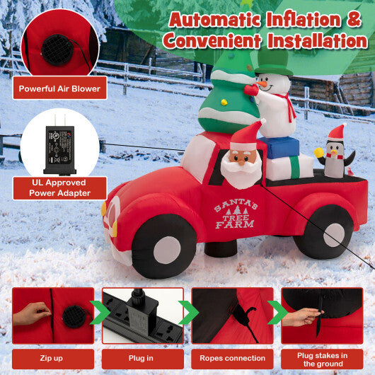 8 Feet Wide Inflatable Santa Claus Driving a Car with LED and Air Blower - Color: Multicolor