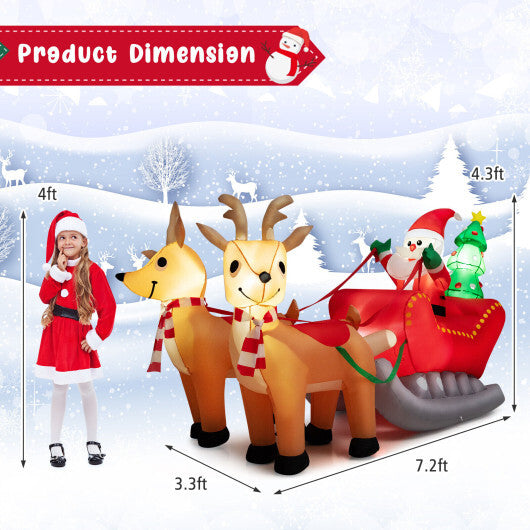 7.2 Feet Long Christmas Inflatable Santa Rides Sled with LED Lights - Color: Multicolor