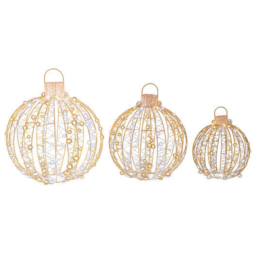 3 Pack Christmas LED Light Balls with Cable Ties and 6 Stakes-Golden - Color: Golden