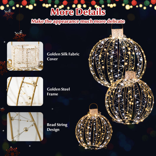 3 Pack Christmas LED Light Balls with Cable Ties and 6 Stakes-Golden - Color: Golden