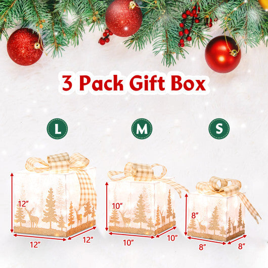 Set of 3 Lighted Christmas Gift Box with 100 Warm White Lights - Color: Multicolor