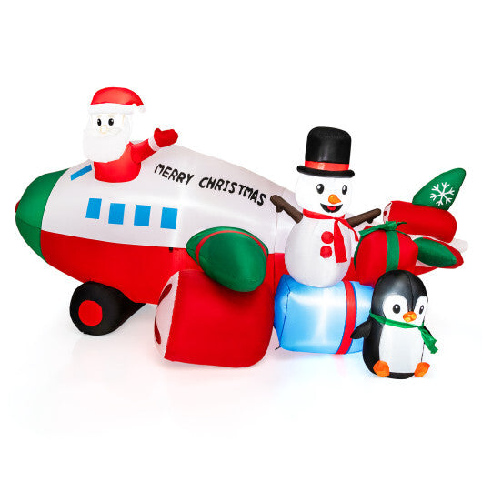 9 Feet Lighted Christmas Inflatable Santa Claus on Helicopter with Penguin - Color: Multicolor