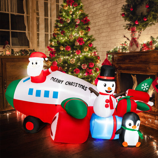 9 Feet Lighted Christmas Inflatable Santa Claus on Helicopter with Penguin - Color: Multicolor