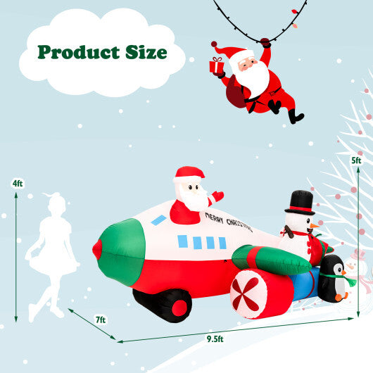 9 Feet Lighted Christmas Inflatable Santa Claus on Helicopter with Penguin - Color: Multicolor