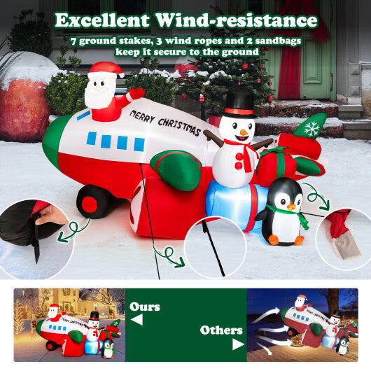 9 Feet Lighted Christmas Inflatable Santa Claus on Helicopter with Penguin - Color: Multicolor