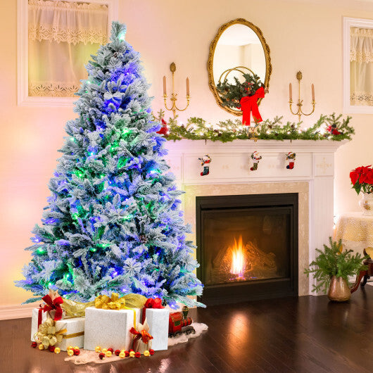 4.5/6/7 Feet Artificial Xmas Tree with Pine Needles and LED Lights-6 ft - Color: Green - Size: 6 ft