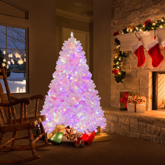 6 FT Flocked Artificial Xmas Tree Hinged with 350 LED Lights - Color: Pink - Size: 6 ft