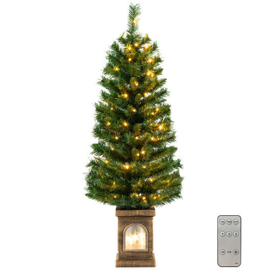 4 Feet Pre-Lit Potted Christmas Tree - Color: Green - Size: 4 ft