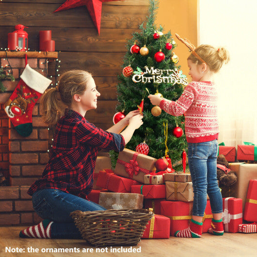 4 Feet Pre-Lit Potted Christmas Tree - Color: Green - Size: 4 ft