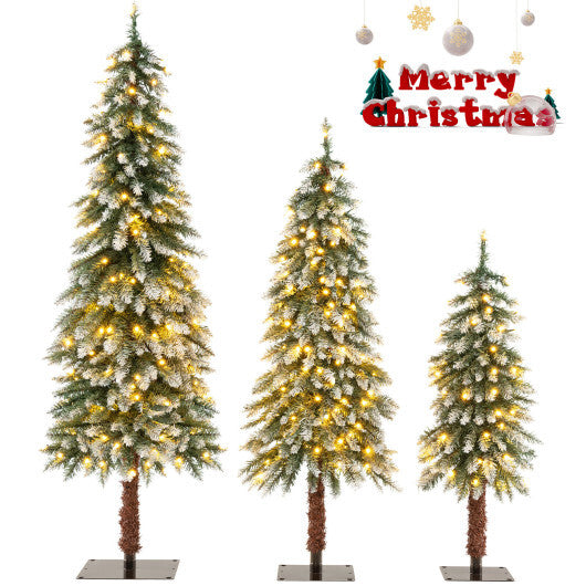 Pre-Lit Christmas Tree Set of 3 - Snowy and Slim - Color: Green - Size: 3/4/5 ft