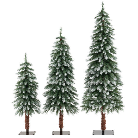 Pre-Lit Christmas Tree Set of 3 - Snowy and Slim - Color: Green - Size: 3/4/5 ft