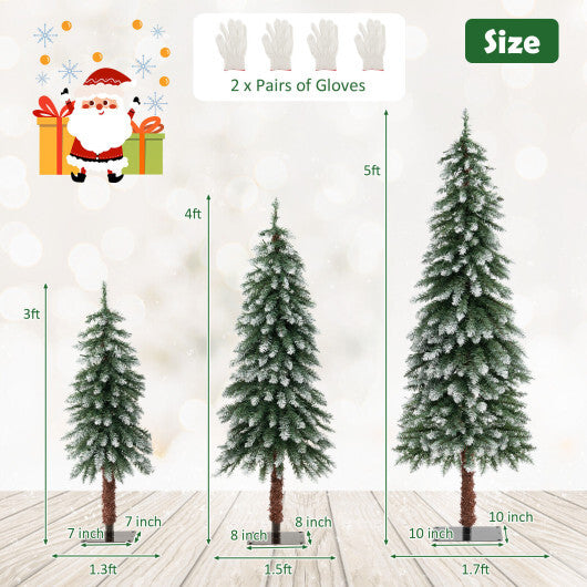 Pre-Lit Christmas Tree Set of 3 - Snowy and Slim - Color: Green - Size: 3/4/5 ft