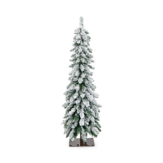 4 Feet Pre-Lit Artificial Christmas Tree Snow-Flocked Slim Pencil Xmas Decor