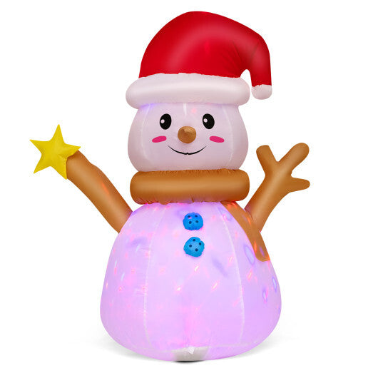 4 Feet Inflatable Christmas Snowman with 360 Rotating Colorful LED Light - Color: Multicolor