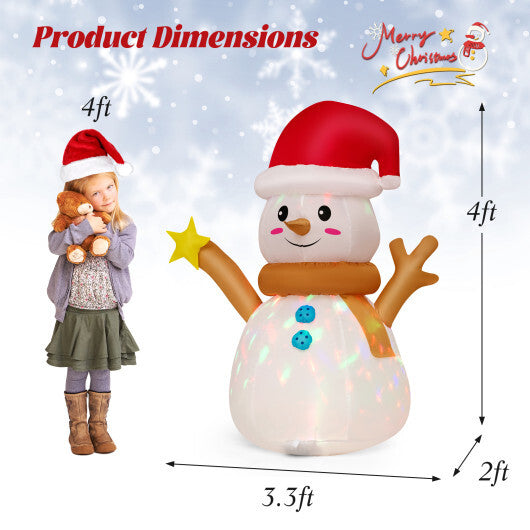 4 Feet Inflatable Christmas Snowman with 360 Rotating Colorful LED Light - Color: Multicolor
