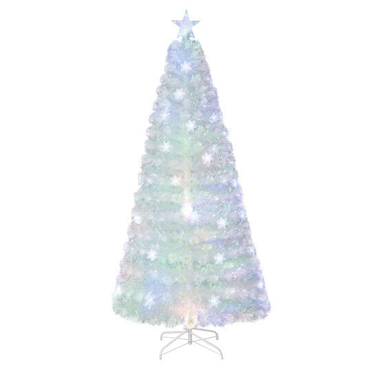 5/6/7 Feet Pre-Lit White Artificial Christmas Tree with Iridescent Leaves-7 ft - Color: White - Size: 7 ft