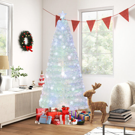 5/6/7 Feet Pre-Lit White Artificial Christmas Tree with Iridescent Leaves-7 ft - Color: White - Size: 7 ft
