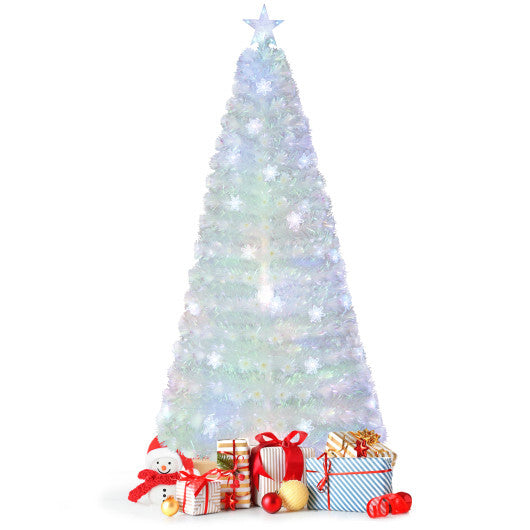 5/6/7 Feet Pre-Lit White Artificial Christmas Tree with Iridescent Leaves-7 ft - Color: White - Size: 7 ft