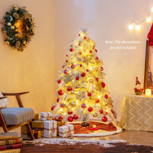 4.5/6/7 Feet Pre-Lit Snow Flocked Christmas Tree with Warm White LED Lights-4.5 ft - Color: White - Size: 4.5 ft