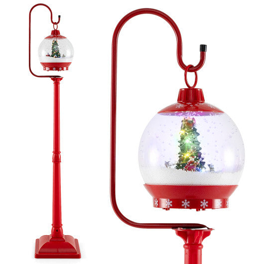 68 Inch Festive Musical Christmas Street Lamp Post with Snow Globe Lantern-Red - Color: Red