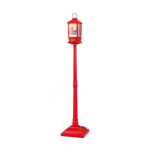 61 Inch Christmas Musical Street Lamp Post with Detachable Snow Globe Lantern-Red - Color: Red