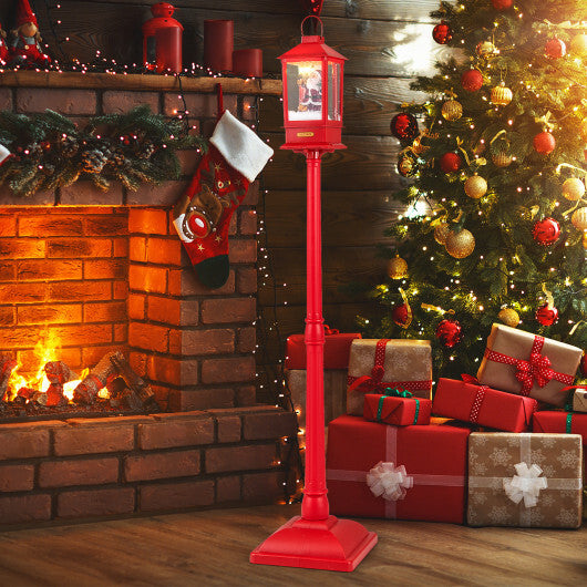 61 Inch Christmas Musical Street Lamp Post with Detachable Snow Globe Lantern-Red - Color: Red