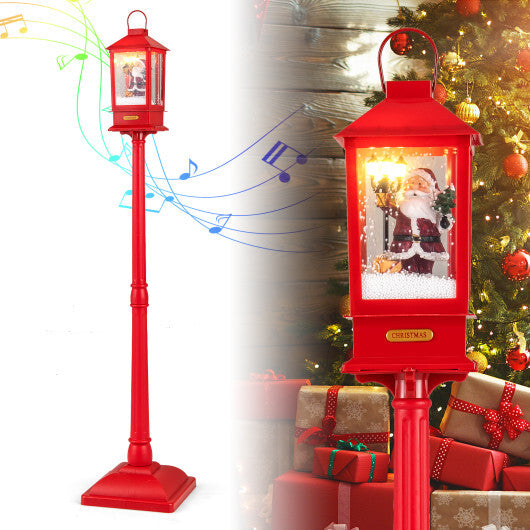 61 Inch Christmas Musical Street Lamp Post with Detachable Snow Globe Lantern-Red - Color: Red