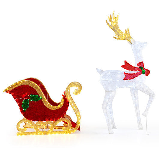 LED Lighted Christmas Reindeer and Santas Sleigh - Color: Multicolor