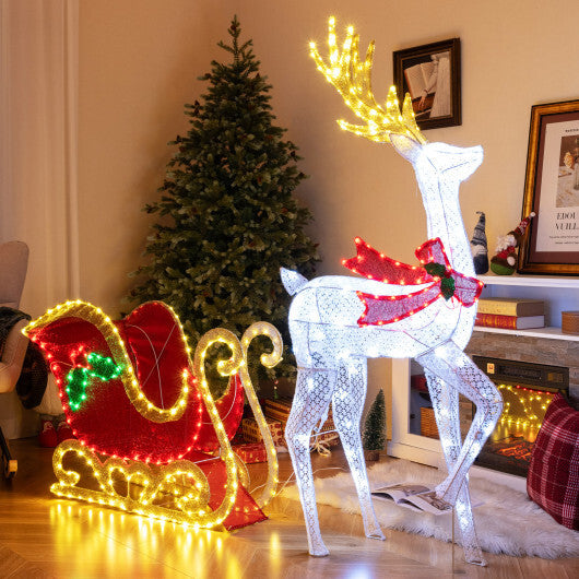 LED Lighted Christmas Reindeer and Santas Sleigh - Color: Multicolor