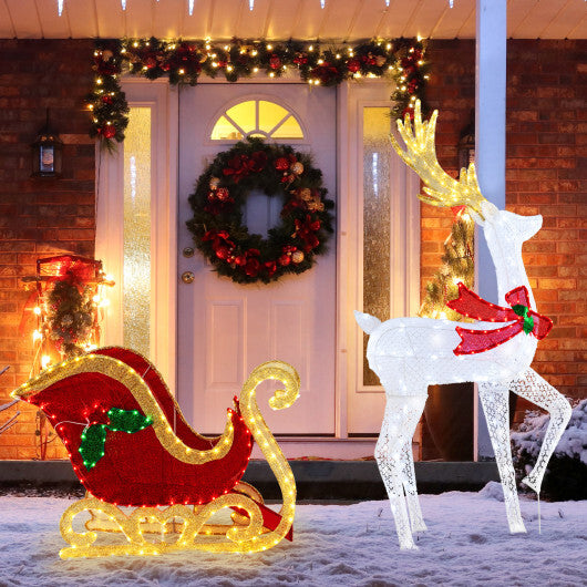 LED Lighted Christmas Reindeer and Santas Sleigh - Color: Multicolor