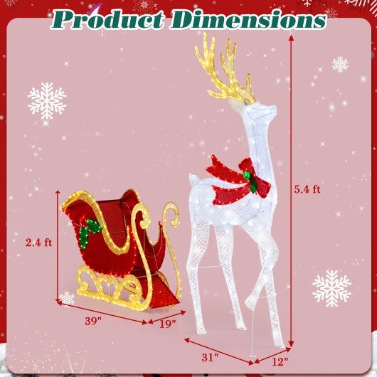 LED Lighted Christmas Reindeer and Santas Sleigh - Color: Multicolor