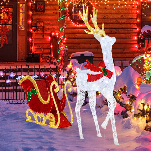 LED Lighted Christmas Reindeer and Santas Sleigh - Color: Multicolor