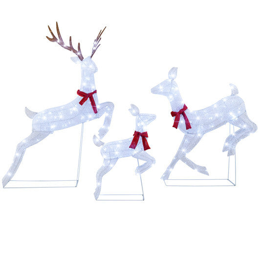 3-Piece Christmas Pre-Lit Lighted Reindeer Family Set - Color: White