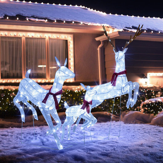 3-Piece Christmas Pre-Lit Lighted Reindeer Family Set - Color: White