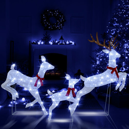 3-Piece Christmas Pre-Lit Lighted Reindeer Family Set - Color: White