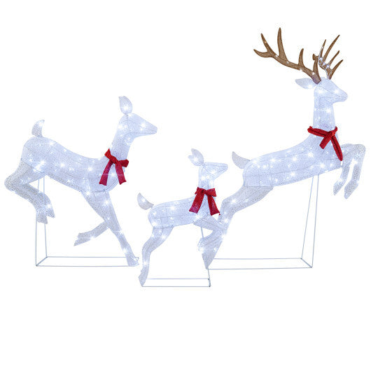 3-Piece Christmas Pre-Lit Lighted Reindeer Family Set - Color: White