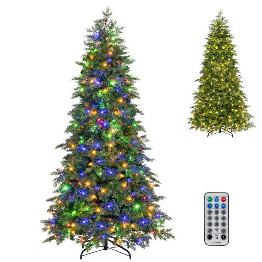 6/7.5 Feet Pre-Lit Artificial Christmas Tree with 11 Modes and Metal Stand-6 ft - Color: Green - Size: 6 ft