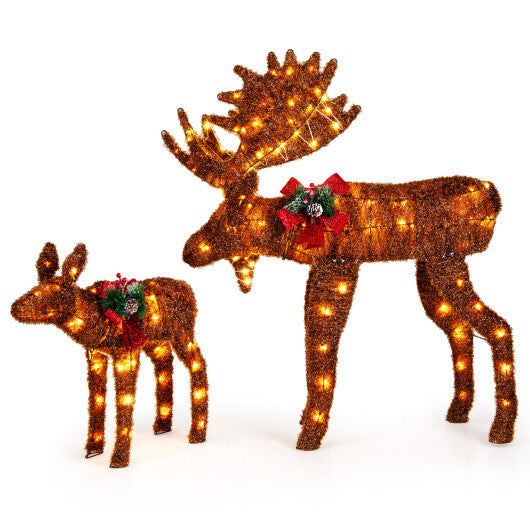 2 Pieces Lighted Moose Family with 170 LED Lights