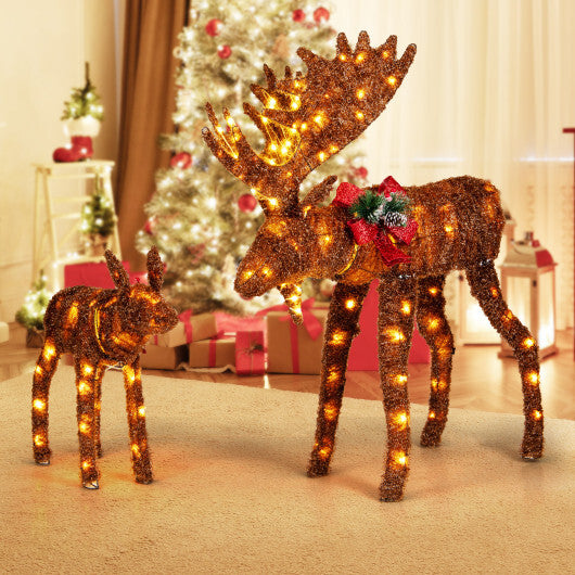2 Pieces Lighted Moose Family with 170 LED Lights