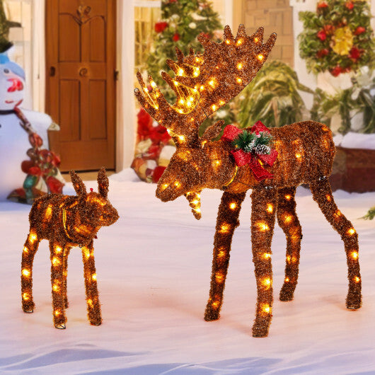 2 Pieces Lighted Moose Family with 170 LED Lights