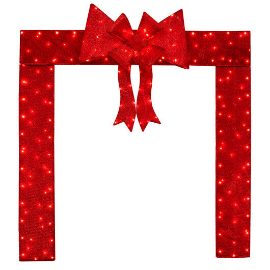 Lighted Christmas Tinsel Doorway Arch with Removable Bow for Roof Door Fireplace