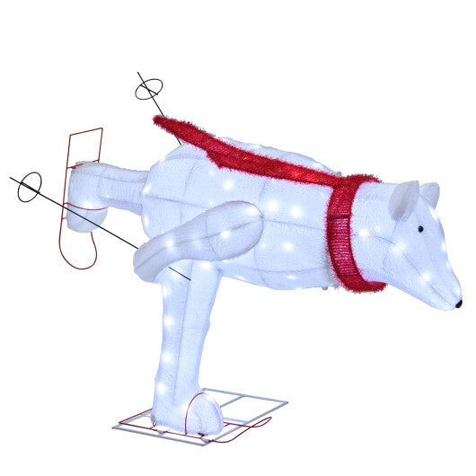 4.5 Feet Christmas Skiing Polar Bear with LED Lights and Ground Stakes - Color: Red & White - Size: 4.5 ft
